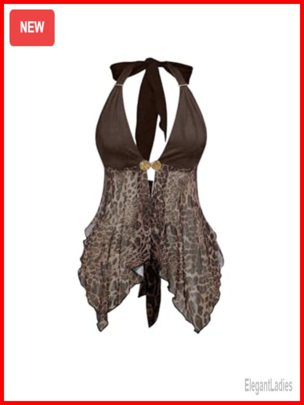 SweatyRocks Women's Leopard Mesh Halter Top Y2K Asymmetrical Party Club Top